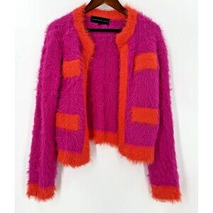 BOHO GORG! Endless Rose Hot Pink & Orange Cardigan Sweater Oversized SMALL